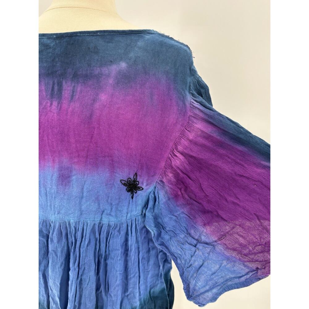 Greater Good Blouse Womens Large/XL Blue Purple Bohemian Beaded Sequins Tie Dye - Picture 12 of 16
